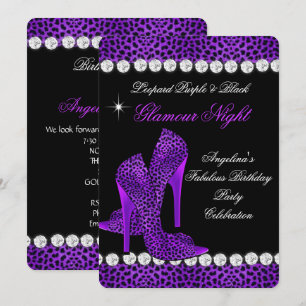 Invitación Zapatos de Purpurina nocturno Leopard Purple Black