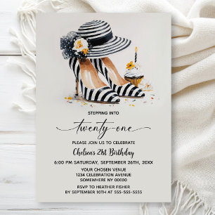 Invitación Zapatos de tacón alto a rayas Cumpleaños 21