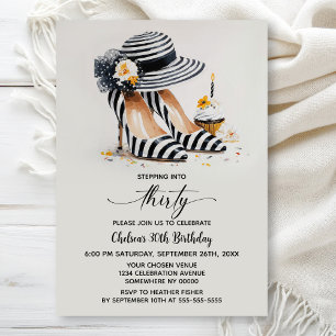 Invitación Zapatos de tacón alto a rayas Cumpleaños 30
