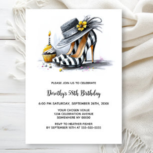Invitación Zapatos de tacón alto a rayas elegantes Cumpleaños