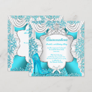 Invitación Zapatos de Tacón Alto Aqua Teal Princesa Quinceañe