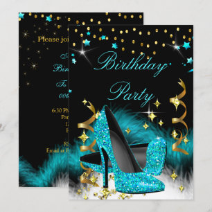 Invitación Zapatos de tacón alto azul turquesa brillantes par