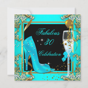 Invitación Zapatos de tacón alto azul turquesa dorado 30 cump