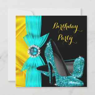 Invitación Zapatos de tacón alto azul turquesa para fiesta de
