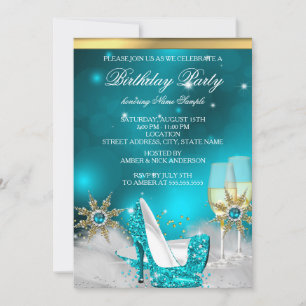 Invitación Zapatos de tacón alto azul turquesa plateado dorad