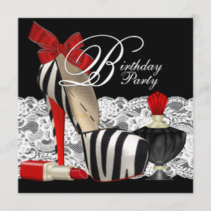 Invitación Zapatos de tacón alto cebra roja Fiesta de cebra n
