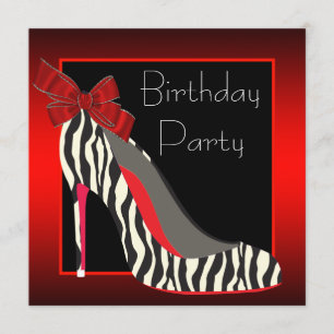 Invitación Zapatos de tacón alto cebra roja Fiesta de cumplea