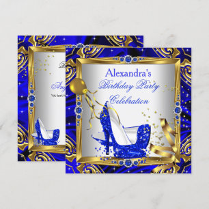 Invitación Zapatos de tacón alto con brillo azul real seda do