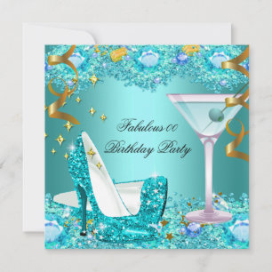 Invitación Zapatos de tacón alto con brillo azul teal fabulos