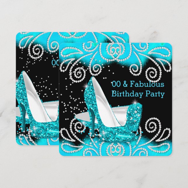 Invitación Zapatos de tacón alto con brillo azul turquesa fab (Anverso / Reverso)