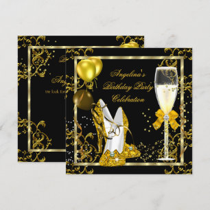 Invitación Zapatos de tacón alto con brillo dorado de champán
