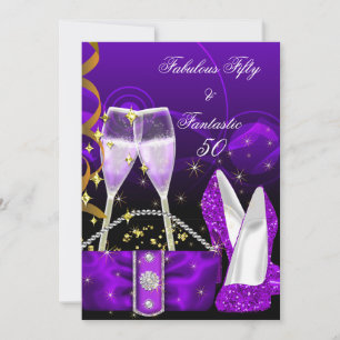 Invitación Zapatos de tacón alto con brillo morado fantástico