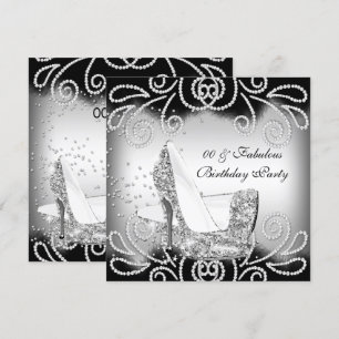 Invitación Zapatos de tacón alto con brillo plateado fabuloso