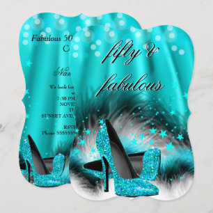 Invitación Zapatos de Tacón Alto con Estrellas Azul Turquesa