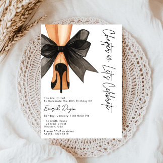Invitación Zapatos de Tacón Alto con Lazo Negro Cumpleaños 40