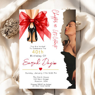 Invitación Zapatos de Tacón Alto con Lazo Rojo Cumpleaños 40 