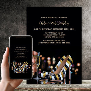 Invitación Zapatos de tacón alto con rayas doradas Fiesta de 