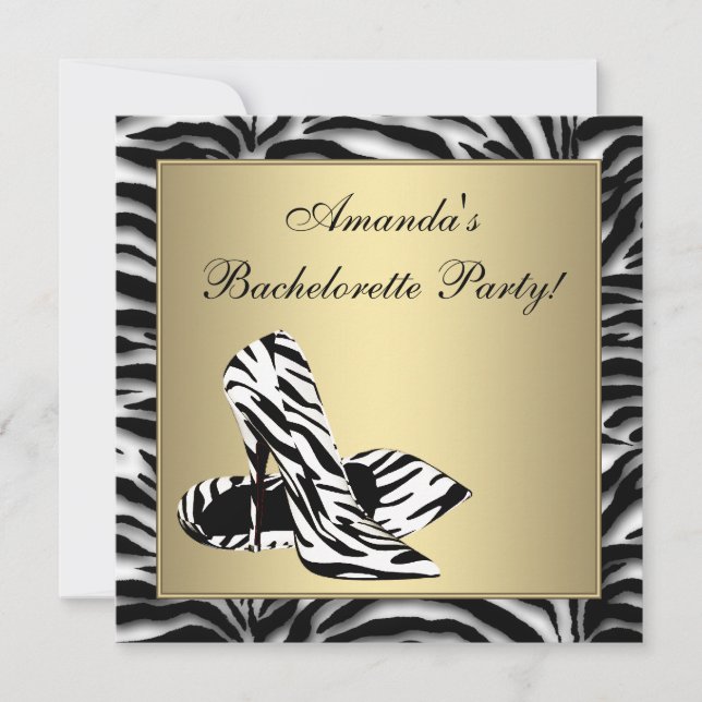 Invitación Zapatos de tacón alto de cebra para despedida de s (Anverso)