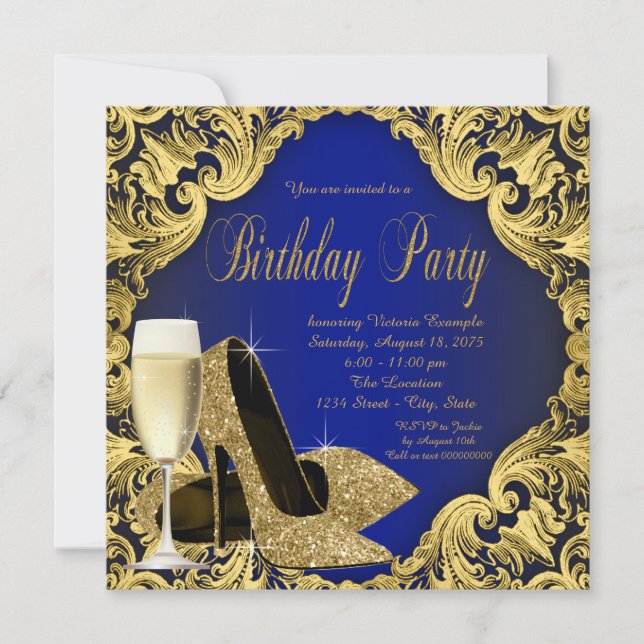 Invitación Zapatos de tacón alto de champagne de cumpleaños a (Anverso)