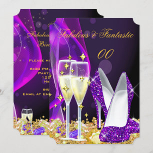 Invitación Zapatos de tacón alto de champagne morado fabuloso