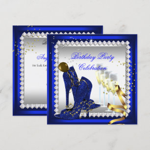 Invitación Zapatos de tacón alto de champán azul real dorado 