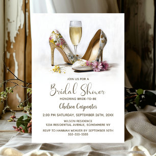 Invitación Zapatos de tacón alto de champán y flores