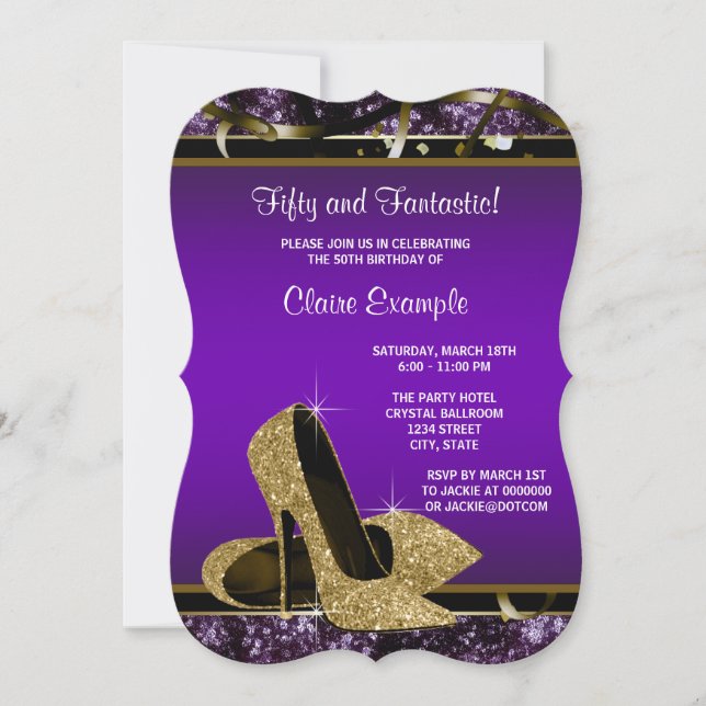 Invitación Zapatos de tacón alto de cumpleaños de mujer morad (Anverso)