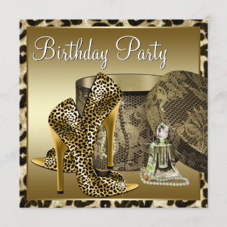 Invitación Zapatos de tacón alto de leopardo negro dorado par