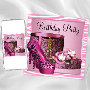 Invitación Zapatos de tacón alto de leopardo rosa fiesta de c