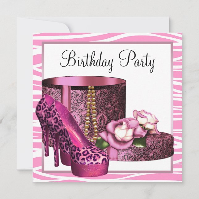 Invitación Zapatos de tacón alto de leopardo rosa fiesta de c (Anverso)