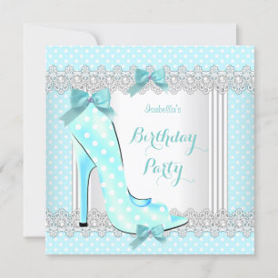 Invitación Zapatos de tacón alto de lunares blancos y azul tu