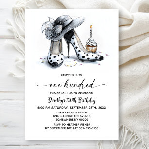Invitación Zapatos de tacón alto de lunares Cumpleaños 100