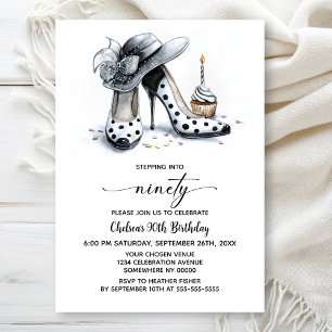 Invitación Zapatos de tacón alto de lunares Cumpleaños 90