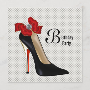 Invitación Zapatos de Tacón Alto de Lunares Rojos y Negros Fi