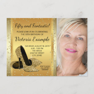 Invitación Zapatos de tacón alto de oro Fiesta de cumpleaños