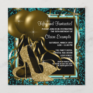 Invitación Zapatos de tacón alto de oro negro Fiesta de cumpl