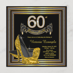 Invitación Zapatos de tacón alto de oro negro Fiesta de cumpl