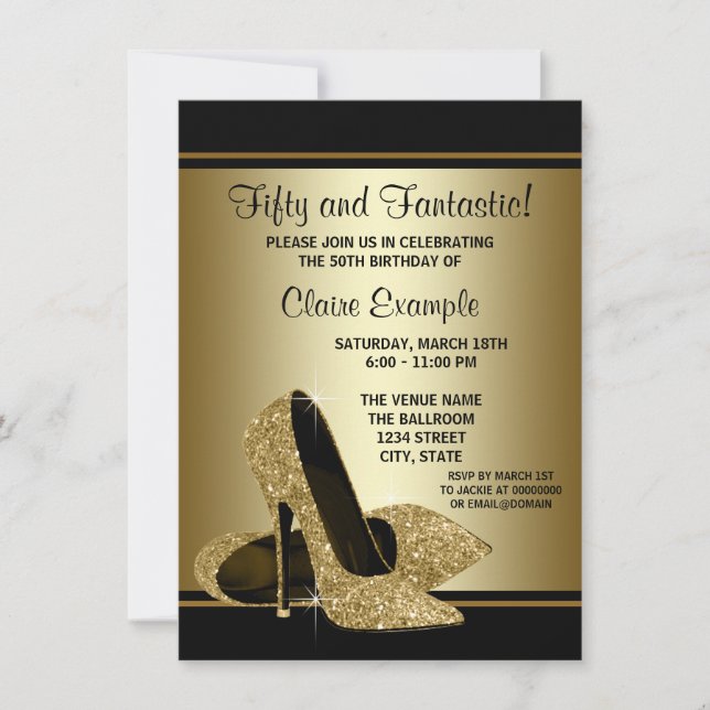 Invitación Zapatos de tacón alto de oro negro para mujer Fies (Anverso)