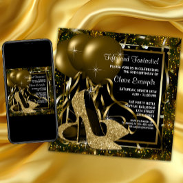 Invitación Zapatos de tacón alto de oro negro para mujeres en