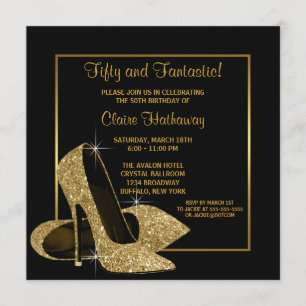 Invitación Zapatos de tacón alto de oro negro para mujeres en