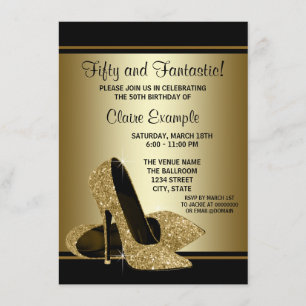 Invitación Zapatos de tacón alto de oro negro para mujeres en