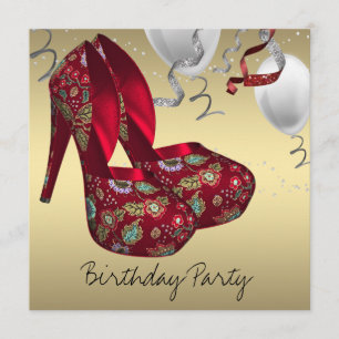 Invitación Zapatos de tacón alto de oro rojo Fiesta de cumple