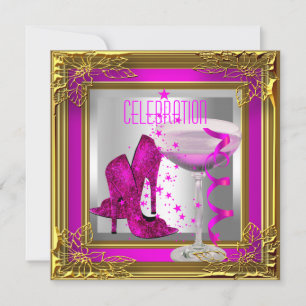 Invitación Zapatos de tacón alto de oro rosa caliente champán