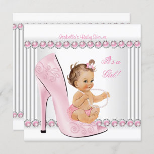 Invitación Zapatos de tacón alto de perla rosada Chica de Bab
