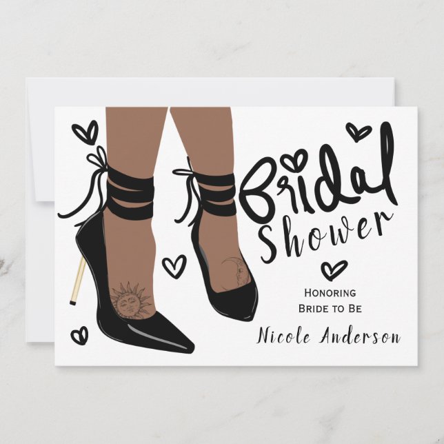Invitación Zapatos de tacón alto de piel bronceada Bridal Sho (Anverso)