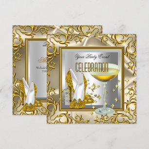 Invitación Zapatos de tacón alto de plata dorada Champagne