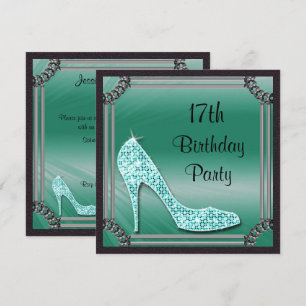 Invitación Zapatos de tacón alto de plata elegante para cumpl