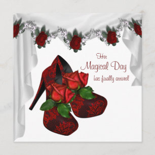 Invitación Zapatos de tacón alto de rosa roja Quinceañera