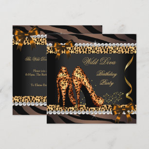 Invitación Zapatos de tacón alto Diva salvaje cebra leopardo 