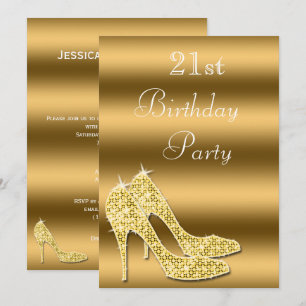 Invitación Zapatos de tacón alto dorados brillantes